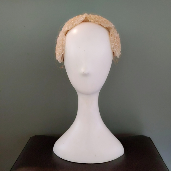 Vtg Woven Lace Pom Pom Headband Hat - Picture 2 of 7